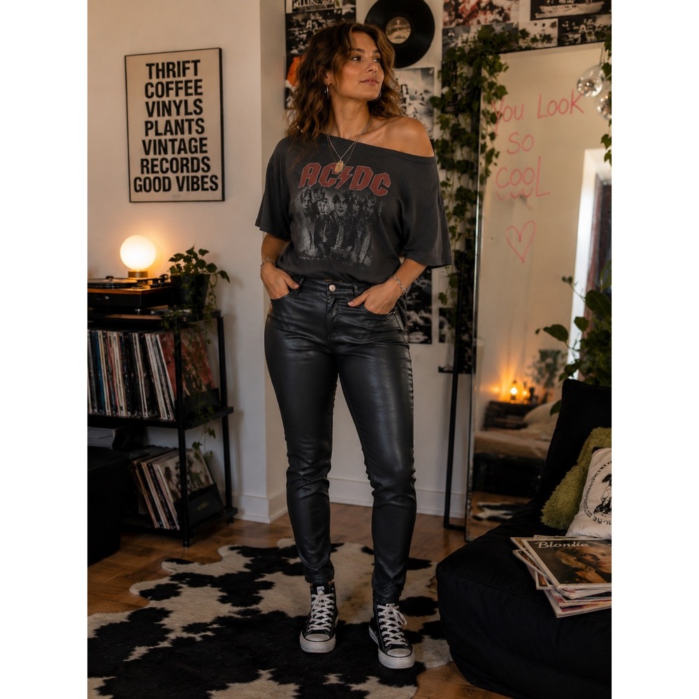 Express Coated Skinny Mid Rise Black Faux Leather Jeans 16R